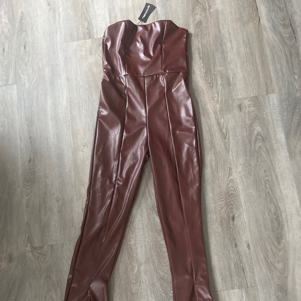 Bandeau split hem jumpsuit